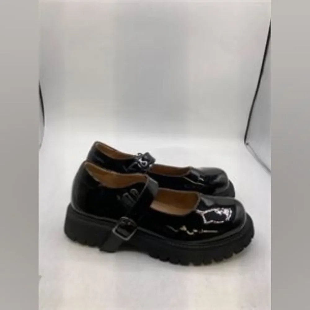 Classic Mary Jane Platform Chunky Shoes in Genuine Black Patent Leather 9.5
